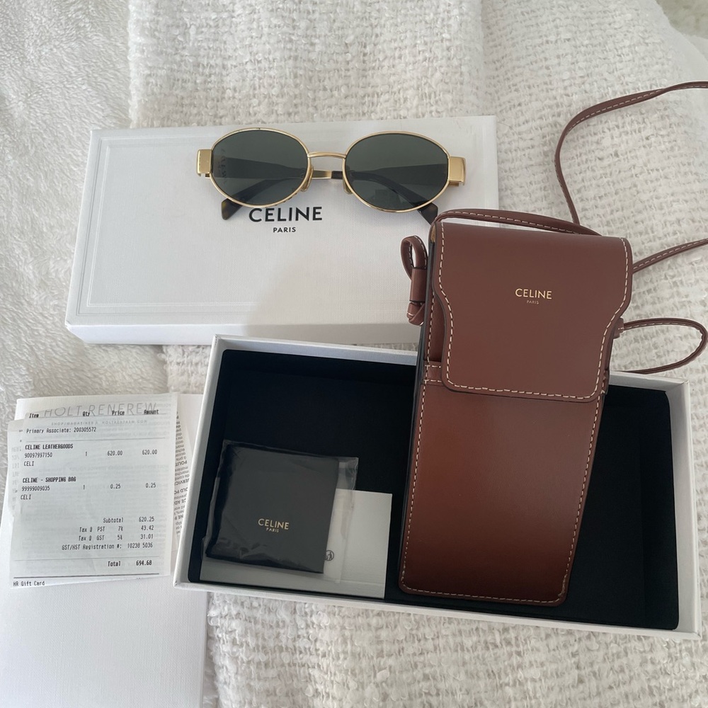 Celine Gold and Brown Sunglasses with Leather Case